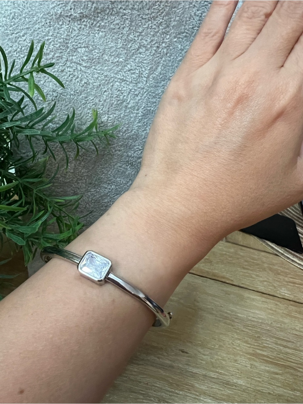 Silver Square Stone Bangle Bracelet - Silver